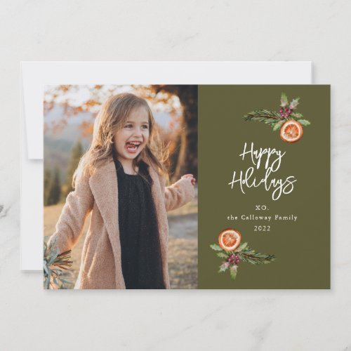 Holiday Wreath Photo Olive Green Holiday Card