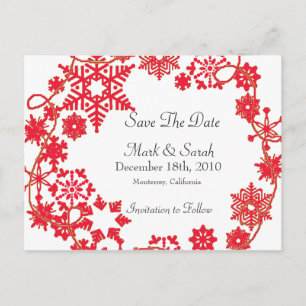 Holiday Wreath Red Save The Date Announcement Postcard