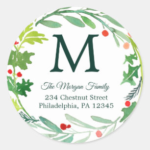 Holiday Wreath Return Address Sticker