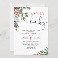 Holiday Wreath Santa Baby Winter Baby Shower Invitation