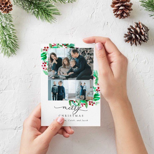 Holiday Wreath Script 3 Photo Merry Christmas Chic (Creator Uploaded)