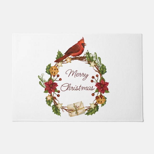 Holiday wreath with custom text  doormat (Front)