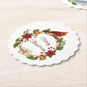 Holiday wreath with custom text paper coaster