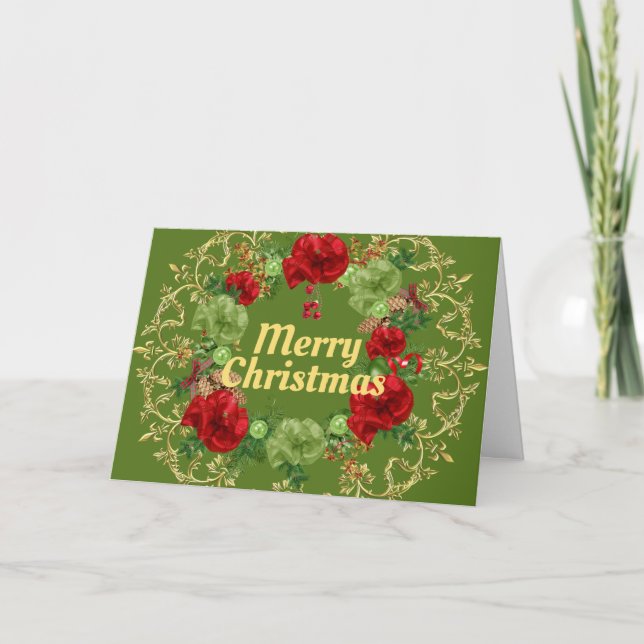 Holiday Wreath with Gold Border Card (Front)
