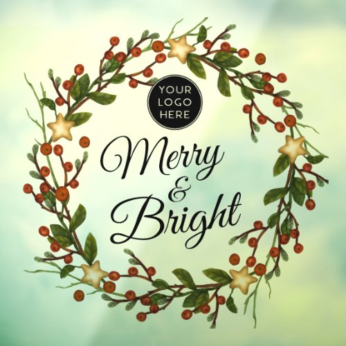 Holiday Wreath Your Logo Merry and Bright Window Cling