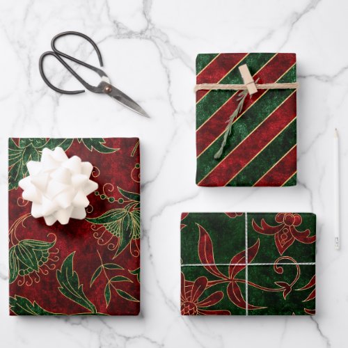 Holiday Xmas Christmas Faux Velvet Red Green Wrapping Paper Sheets
