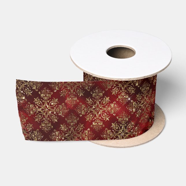 Holiday Xmas Christmas Sparkle Elegant Damask   Satin Ribbon (Spool)