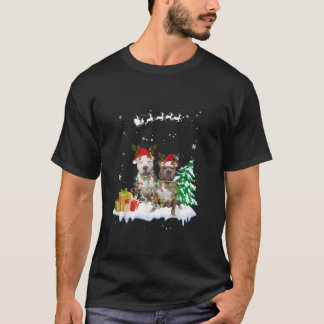 Holiday Xmas Light Santa Pitbull Dog Christmas Tre T-Shirt