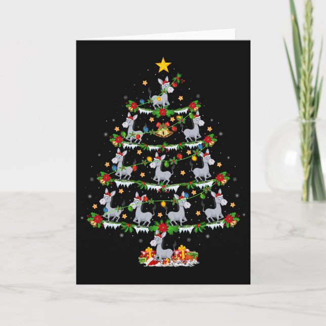 Holiday Xmas Lighting Santa Donkey Christmas Tree  Card (Front)