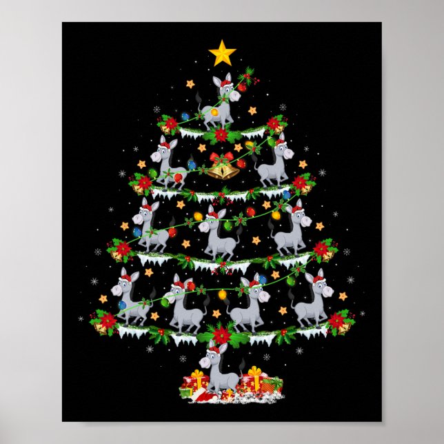 Holiday Xmas Lighting Santa Donkey Christmas Tree  Poster (Front)