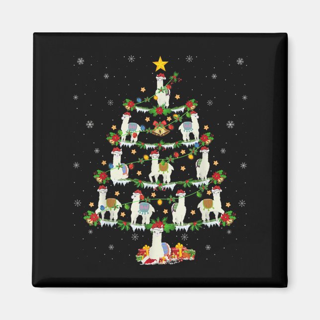 Holiday Xmas Lighting Santa Llama Christmas Tree  Magnet (Front)