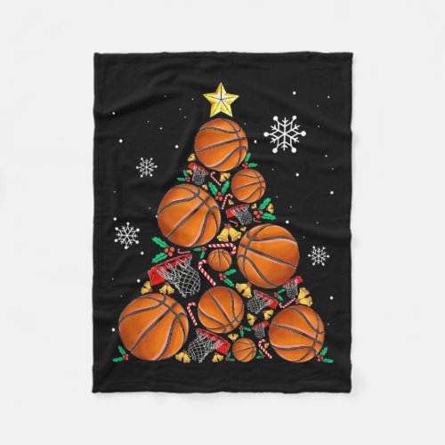 Holiday Xmas Lights Santa Basketball Christmas Tre Fleece Blanket