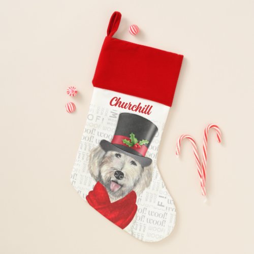 Holiday Yellow Labradoodle Dog with Name Christmas Stocking