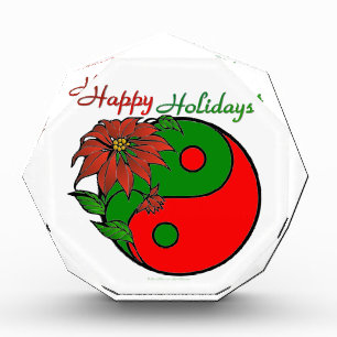 Holiday Yin Yang Poinsettia Green Red Acrylic Award