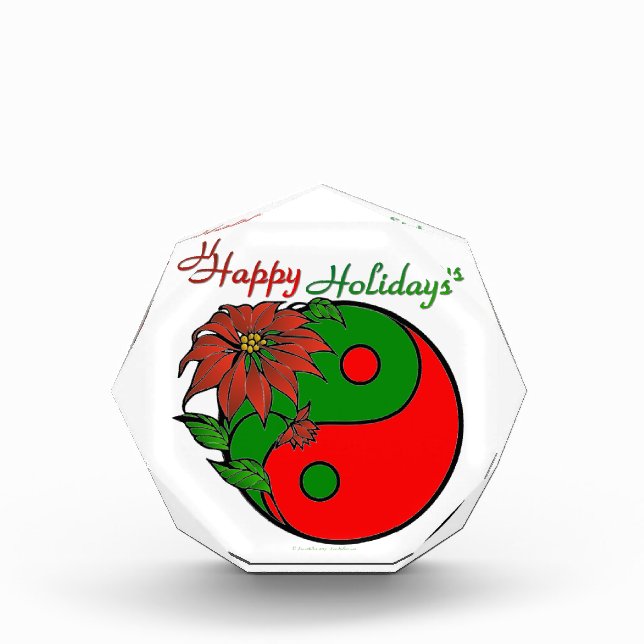 Holiday Yin Yang Poinsettia Green Red Acrylic Award (Front)