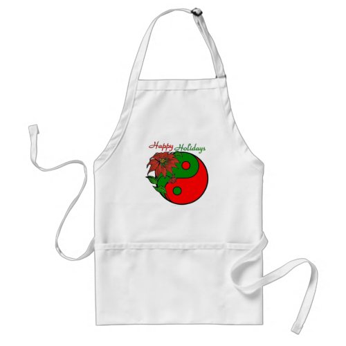 Holiday Yin Yang Poinsettia Green Red Adult Apron