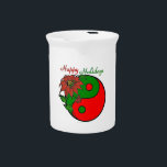 Holiday Yin Yang Poinsettia Green Red Beverage Pitcher<br><div class="desc">Thank You for visiting The Holiday Christmas Shop! You are viewing The Lee Hiller Designs Holiday Collection of Home and Office Decor,  Apparel,  Gifts,  Collectibles and more. The Designs include Lee Hiller Photography in Hand Drawn Mixed Media and  Digital Art Collection.</div>
