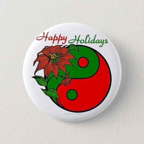 Holiday Yin Yang Poinsettia Green Red Button