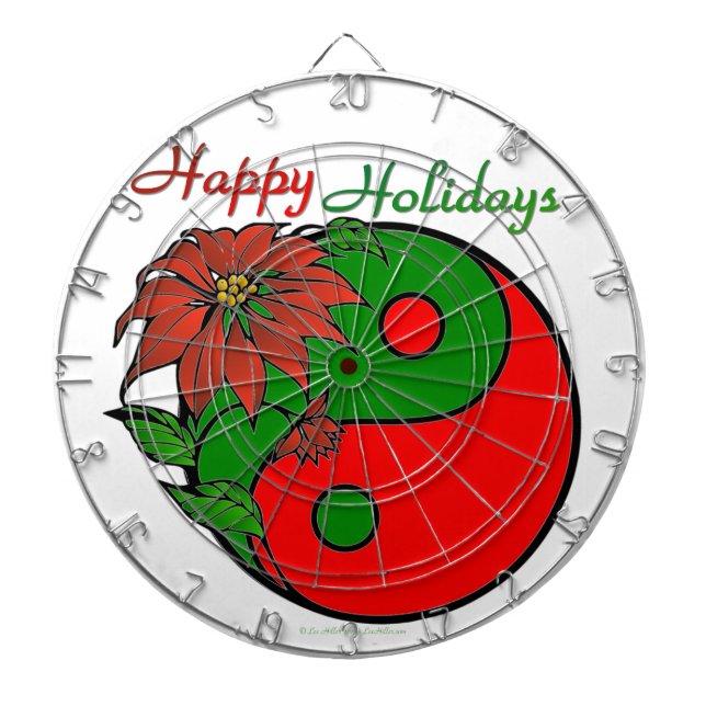 Holiday Yin Yang Poinsettia Green Red Dart Board (Front)