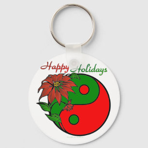 Holiday Yin Yang Poinsettia Green Red Keychain