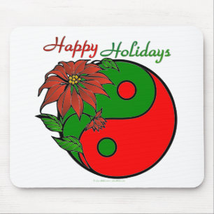 Holiday Yin Yang Poinsettia Green Red Mouse Pad