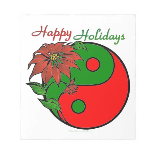 Holiday Yin Yang Poinsettia Green Red Notepad