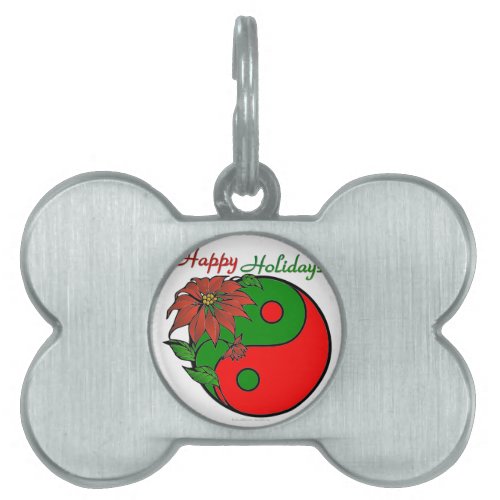 Holiday Yin Yang Poinsettia Green Red Pet Name Tag