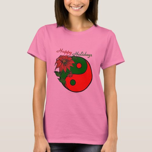 Holiday Yin Yang Poinsettia Green Red T_Shirt