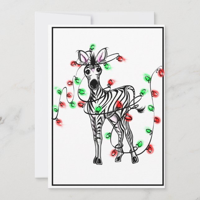 Holiday Zebra, red, green Christmas twinkle lights (Front)