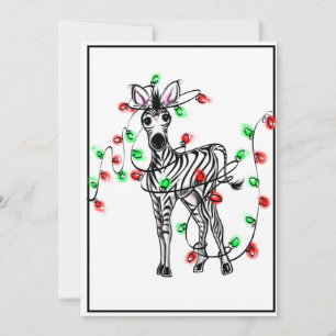 Holiday Zebra, red, green Christmas twinkle lights Card