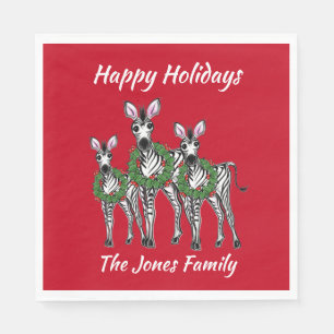 Holiday Zebras , festive Christmas wreath garland Napkins