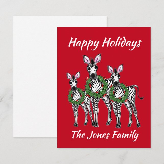 Holiday Zebras , festive Christmas wreath garland Note Card (Front/Back)