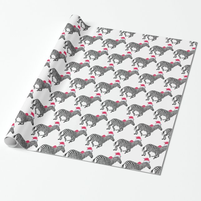 Holiday Zebras Running Wild Wrapping Paper (Unrolled)