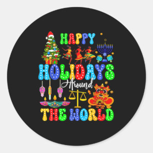 Holidays Around World Xmas Hanukkah Kwanzaa Diwali Classic Round Sticker