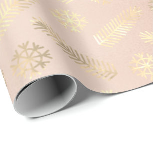 Holidays Christmas Snowflakes Gold Pink Blush Wrapping Paper