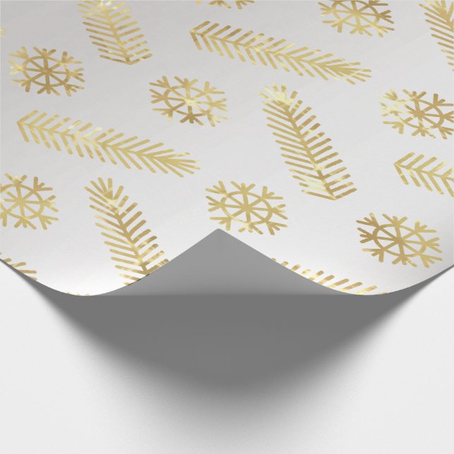 Holidays Christmas Snowflakes Gray Silver Gold Wrapping Paper (Corner)