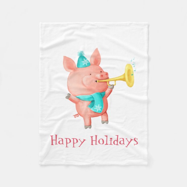 Holidays Cute Pig Fleece Blanket (Front)