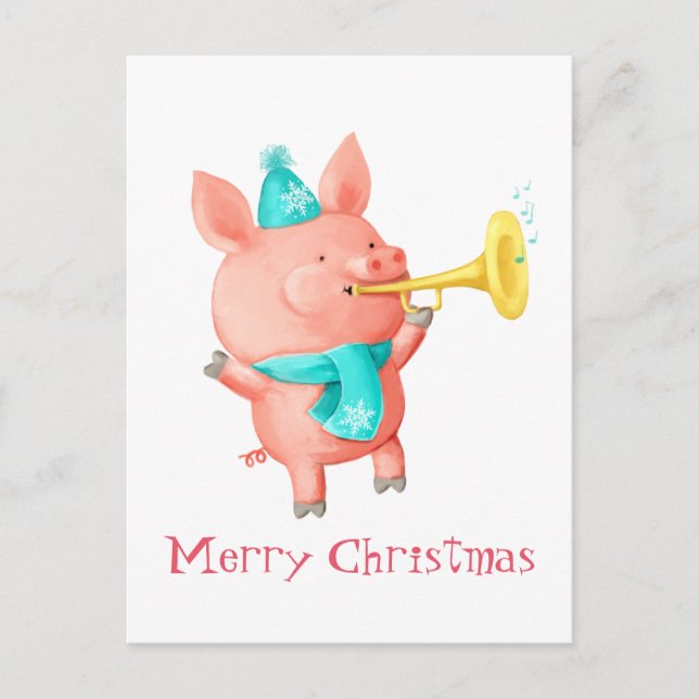 Holidays Cute Pig Holiday Postcard (Front)