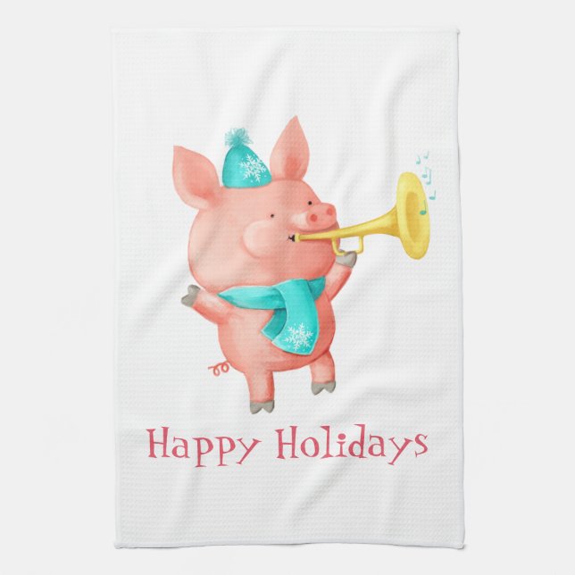 Holidays Cute Pig Kitchen Towel (Vertical)