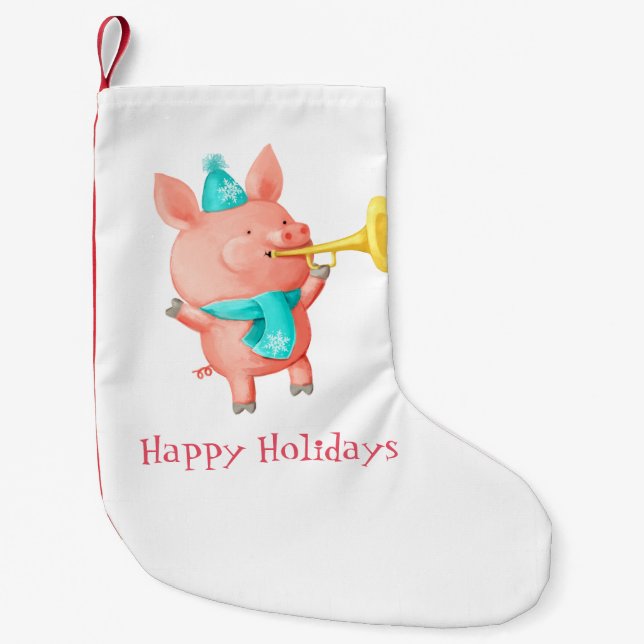 Holidays Cute Pig Small Christmas Stocking (Front)