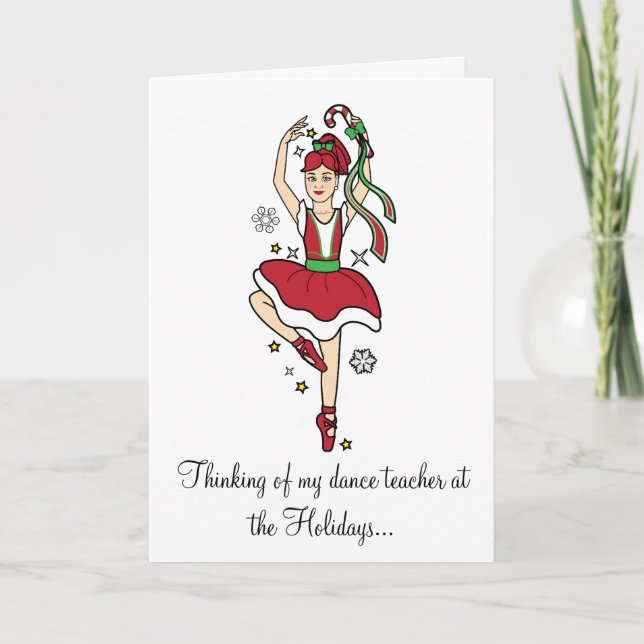 Holidays Dance Teacher Ballerina with Candy Cane Holiday Card (Front)