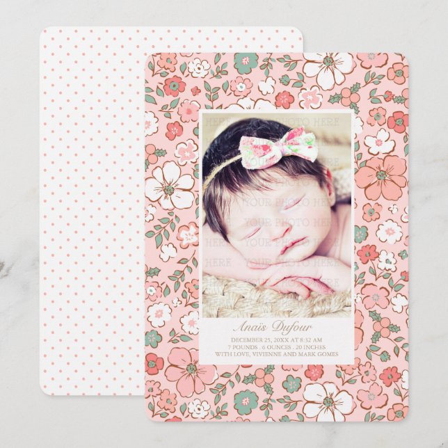 Holidays Floral Birth Announcement Photo Template (Front/Back)