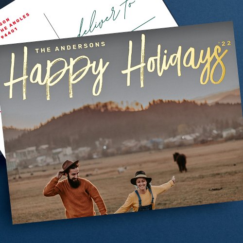 HOLIDAYS GOLD TEXT Christmas Photo Foil Holiday Postcard