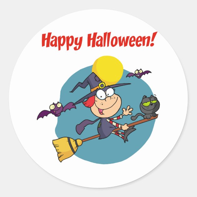 Holidays Greeting With Halloween Little Witch Classic Round Sticker