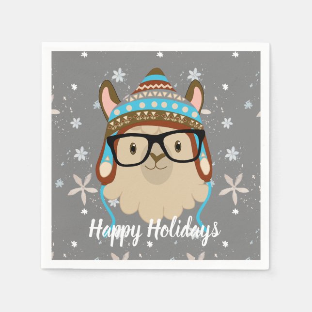 Holidays Hipster Llama Napkins (Front)