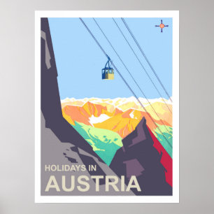 Holidays in Austria, cable car, vintage travel Poster