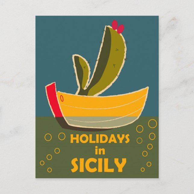Holidays in Sicily, Italy, vintage travel Postcard (Front)