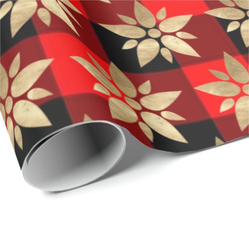 Holidays Merry Chrismas Buffalo Fleece Gold Stars Wrapping Paper