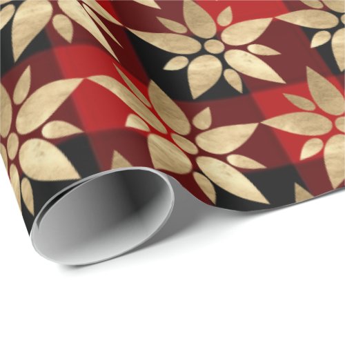 Holidays Merry Chrismas Buffalo Plaid Red Gold2 Wrapping Paper