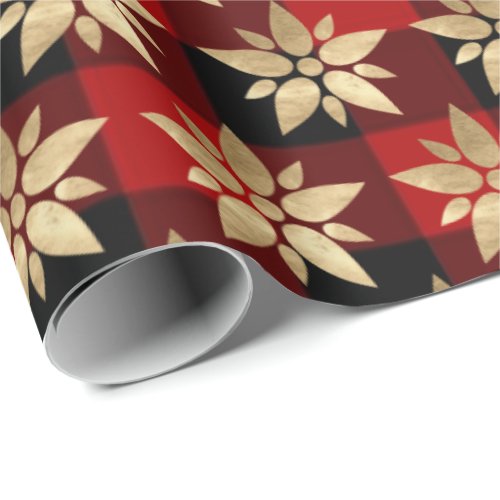 Holidays Merry Chrismas Buffalo Stars Red Gold Wrapping Paper